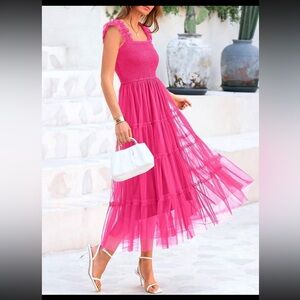 Hot pink pleated dress